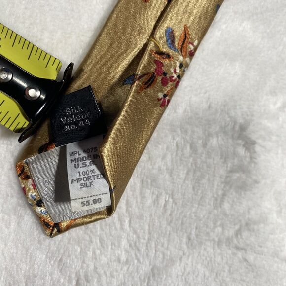 Oscar de la Renta Couture Men's Silk Tie Gold Pink Floral Wedding Guest Easter - Picture 5 of 5